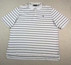 Polo Golf Ralph Lauren Polo Shirt Men’s XXL White Blue Striped Short Sleeve